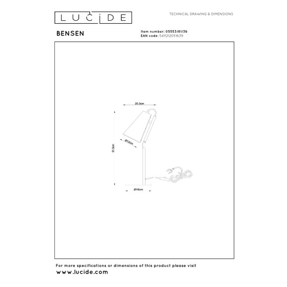 lampa stołowa BENSEN 05553/81/36 Lucide | Sklep z lampami lampa stołowa BENSEN 05553/81/36 Lucide | Sklep z lampami