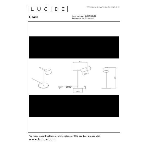 lampa stołowa GIAN 44517/08/30 Lucide | Sklep z lampami lampa stołowa GIAN 44517/08/30 Lucide | Sklep z lampami