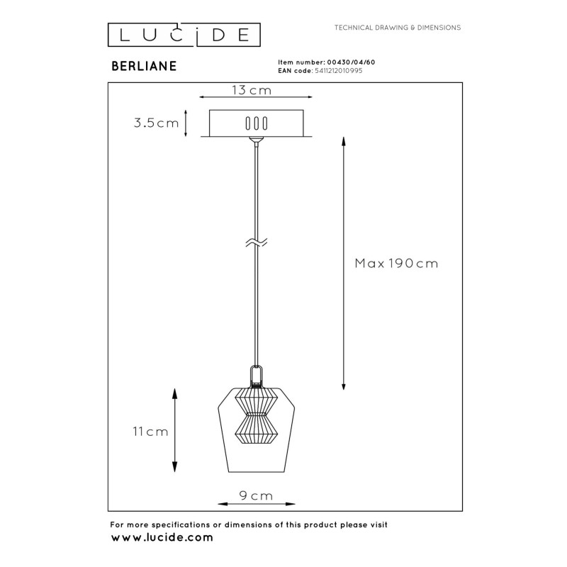 lampa wisząca BERLIANE 00430/04/60 Lucide | Sklep z lampami