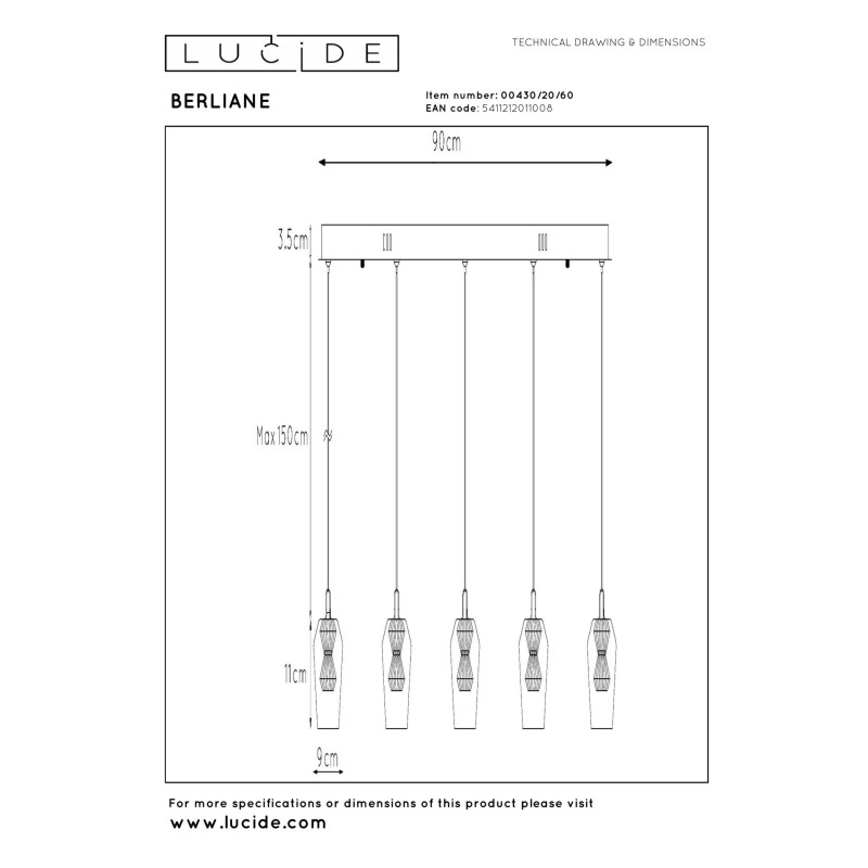lampa wisząca BERLIANE 00430/20/60 Lucide | Sklep z lampami