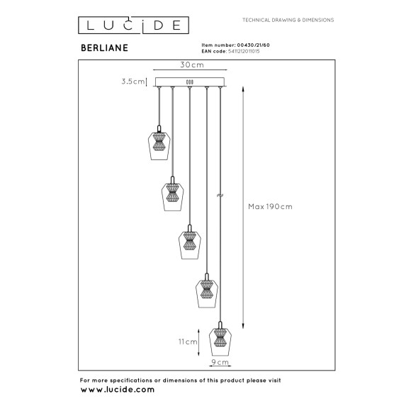lampa wisząca BERLIANE 00430/21/60 Lucide | Sklep z lampami