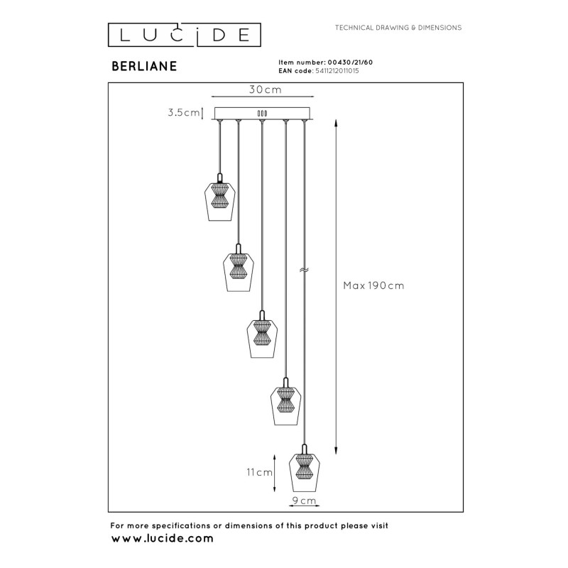 lampa wisząca BERLIANE 00430/21/60 Lucide | Sklep z lampami