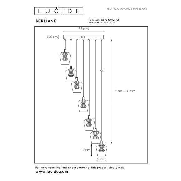 lampa wisząca BERLIANE 00430/28/60 Lucide | Sklep z lampami