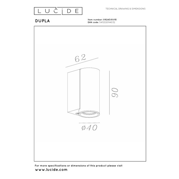 kinkiet DUPLA 09243/01/15 Lucide | Sklep z lampami kinkiet DUPLA 09243/01/15 Lucide | Sklep z lampami