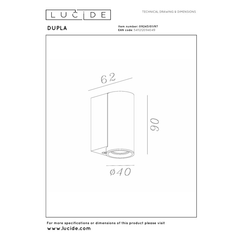 kinkiet DUPLA 09243/01/97 Lucide | Sklep z lampami