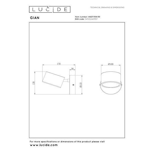 kinkiet GIAN 44217/08/30 Lucide | Sklep z lampami kinkiet GIAN 44217/08/30 Lucide | Sklep z lampami