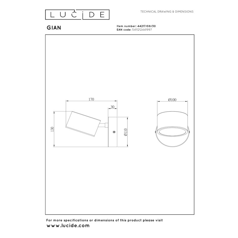 kinkiet GIAN 44217/08/30 Lucide | Sklep z lampami kinkiet GIAN 44217/08/30 Lucide | Sklep z lampami