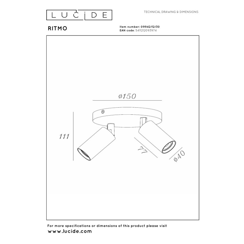 lampa sufitowa RITMO 09942/12/30 Lucide | Sklep z lampami
