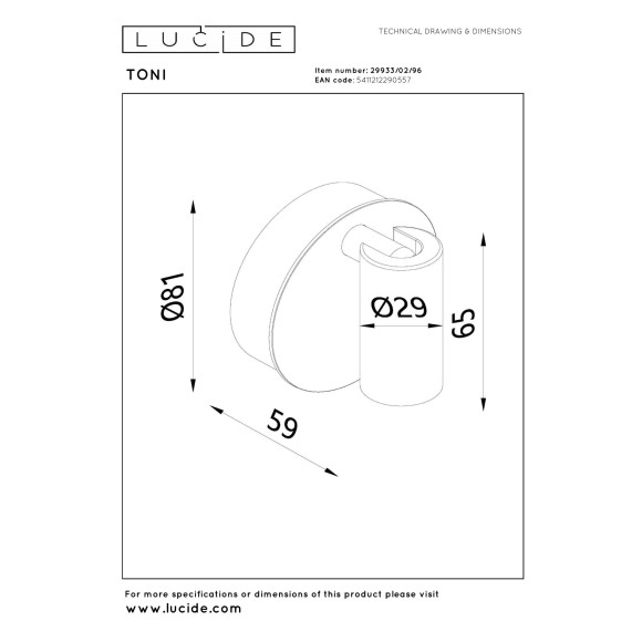 kinkiet TONI 29933/02/96 Lucide | Sklep z lampami kinkiet TONI 29933/02/96 Lucide | Sklep z lampami
