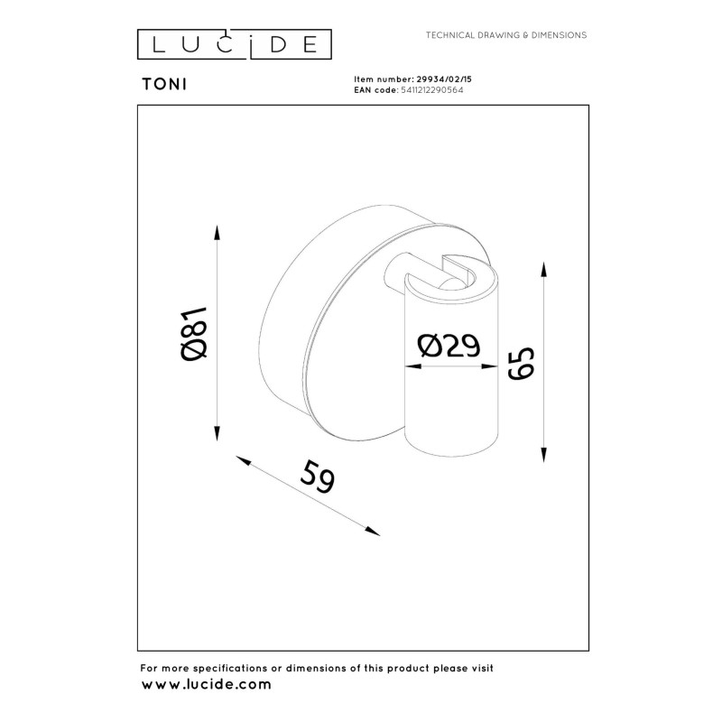 kinkiet TONI 29934/02/15 Lucide | Sklep z lampami kinkiet TONI 29934/02/15 Lucide | Sklep z lampami