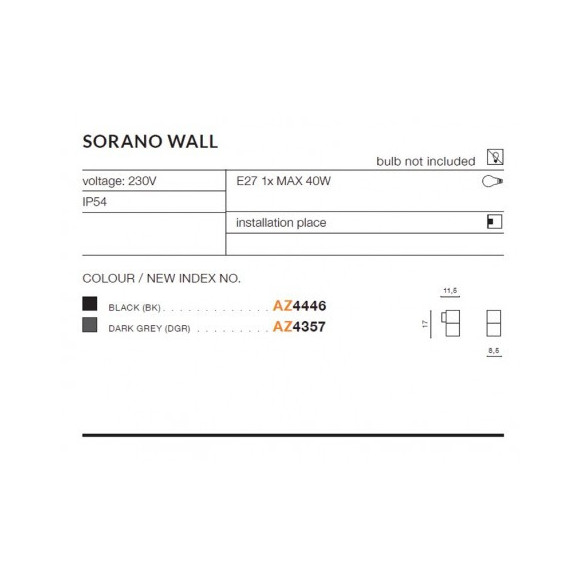 Lampa Sorano Wall Dgr AZ4357 | Azzardo