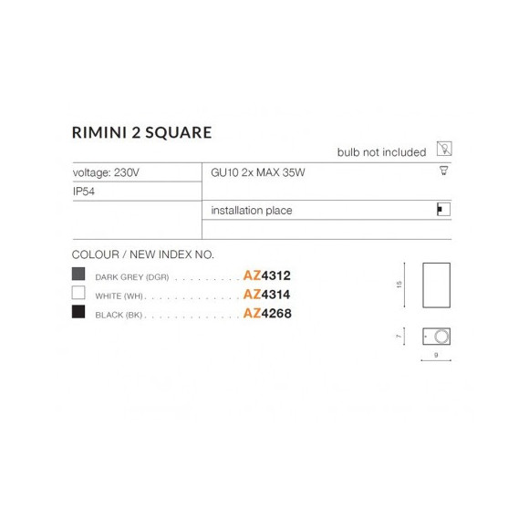 RIMINI 2 SQUARE WH | Azzardo RIMINI 2 SQUARE WH | Azzardo