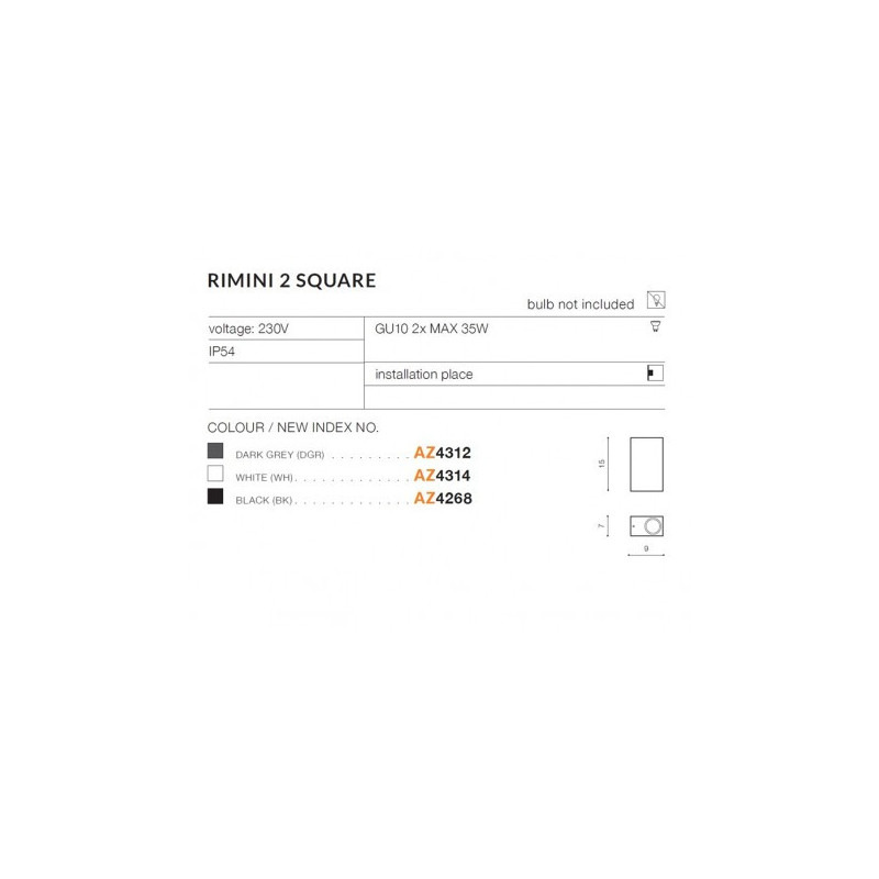 RIMINI 2 SQUARE WH | Azzardo RIMINI 2 SQUARE WH | Azzardo