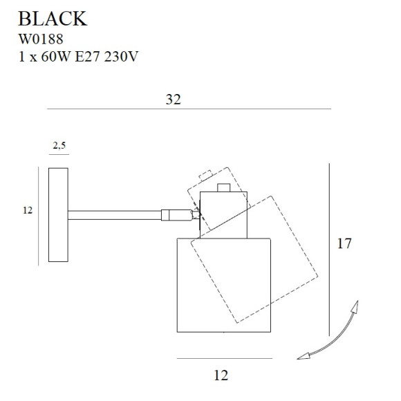 MAXLIGHT W0188  KINKIET BLACK | E27 | 60.0 W | IP20 | 0.0 lm MAXLIGHT W0188  KINKIET BLACK | E27 | 60.0 W | IP20 | 0.0 lm