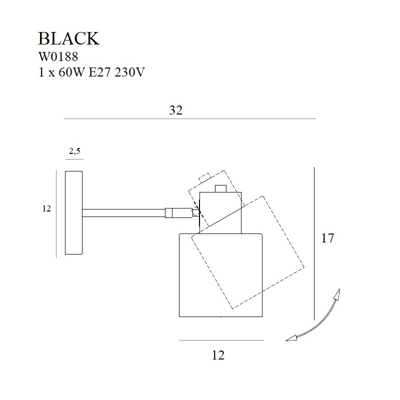 MAXLIGHT W0188  KINKIET BLACK | E27 | 60.0 W | IP20 | 0.0 lm MAXLIGHT W0188  KINKIET BLACK | E27 | 60.0 W | IP20 | 0.0 lm