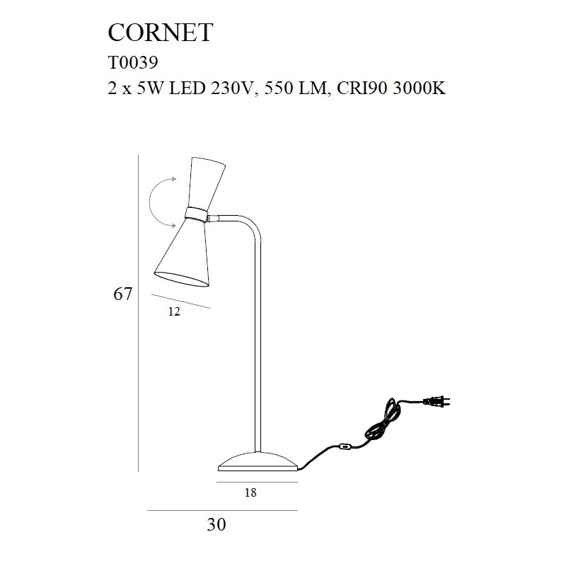 MAXLIGHT T0039 CORNET LED | Lampa stołowa | IP20 | czary+złoty
