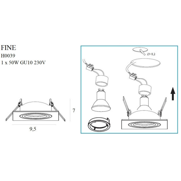 MAXLIGHT H0039 FINE KWADRATOWA | Oprawa wpustowa | IP20