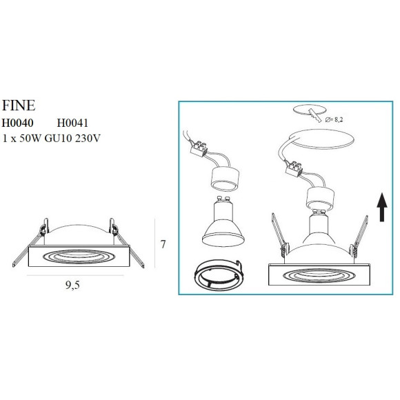 MAXLIGHT H0040 FINE KWADRATOWA METAL | Oprawa wpustowa | IP20