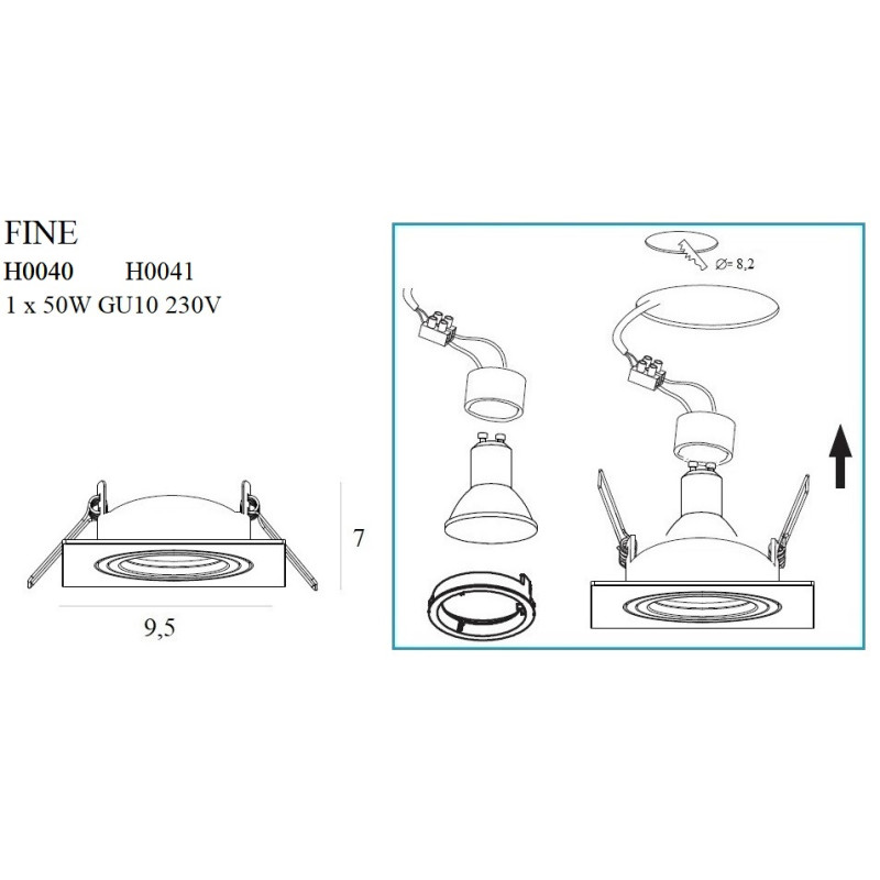 MAXLIGHT H0040 FINE KWADRATOWA METAL | Oprawa wpustowa | IP20