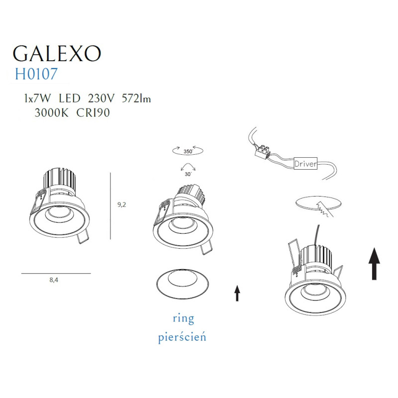 MAXLIGHT H0107 GALEXO LED 7W | Oprawa wpustowa | 7 W | IP20