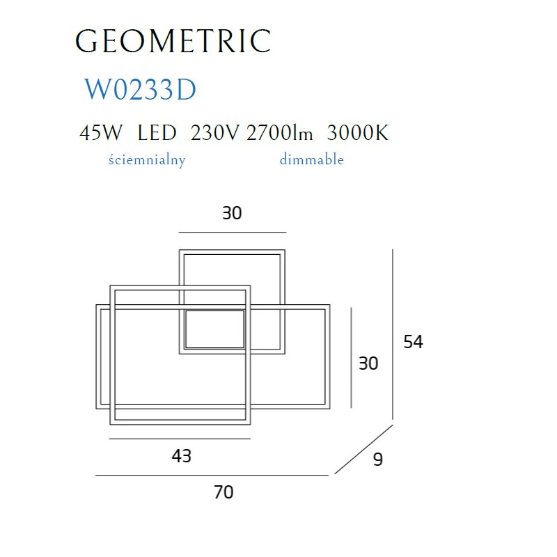 MAXLIGHT W0233D LED GEOMETRIC CZARNY | Kinkiet | 45 W | IP20