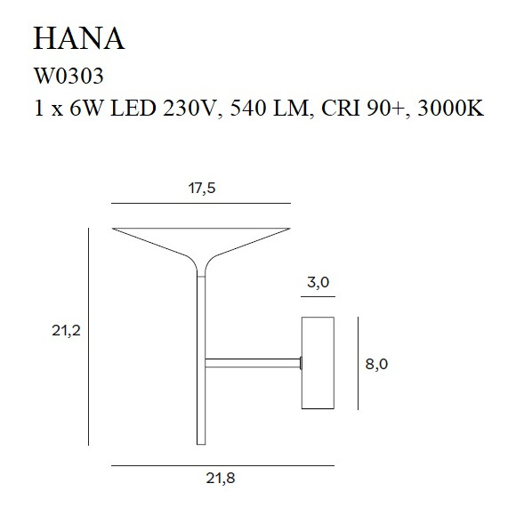 MAXLIGHT W0303 HANA CZARNY | Kinkiet | 6 W | IP20 | czarny