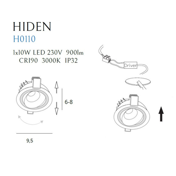 MAXLIGHT H0110 OPRAWA WPUSTOWA HIDEN CZARNA IP32