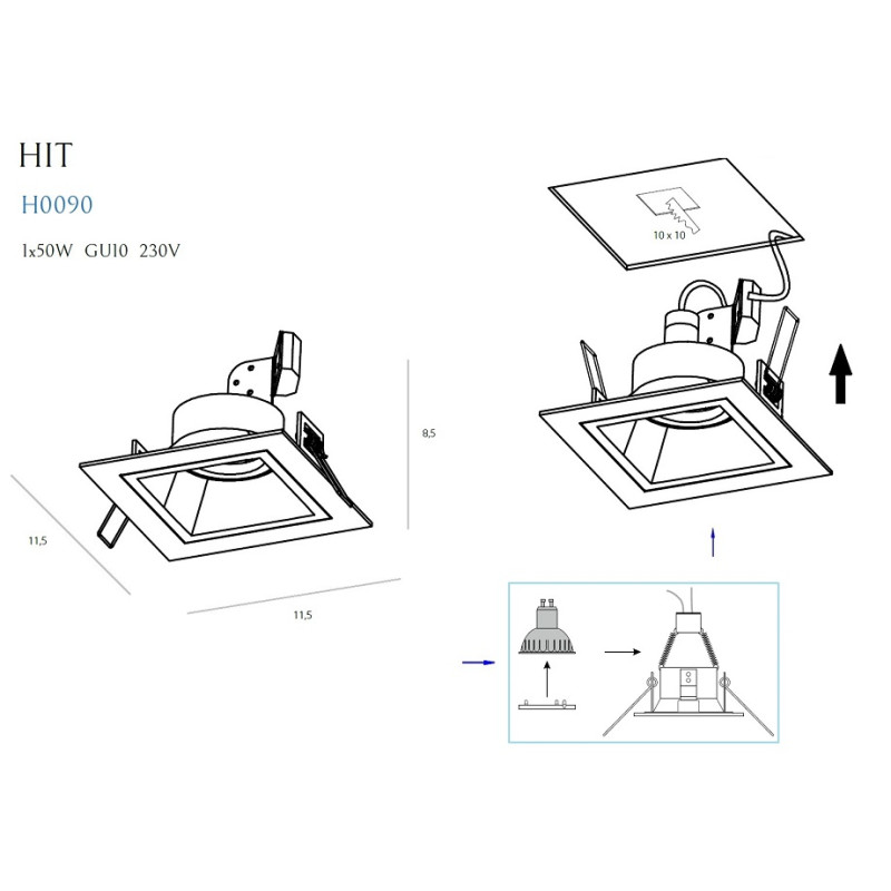 MAXLIGHT H0090 OPRAWA PODTYNKOWA HIT | Lampa | IP20 | czarny