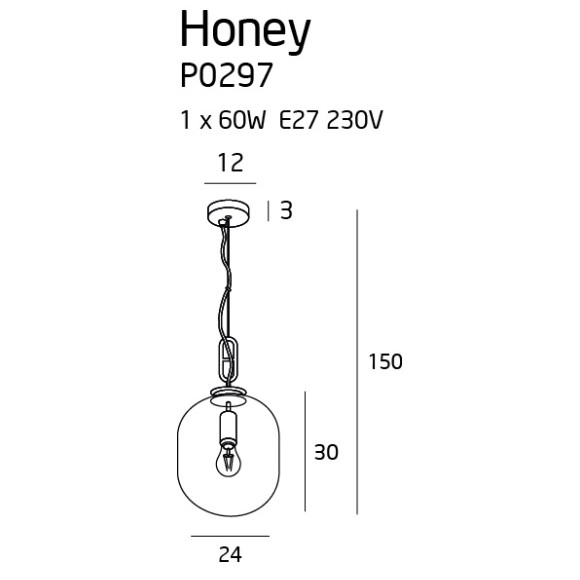 MAXLIGHT P0297 HONEY AMBER | Lampa wisząca | IP20 | czarny