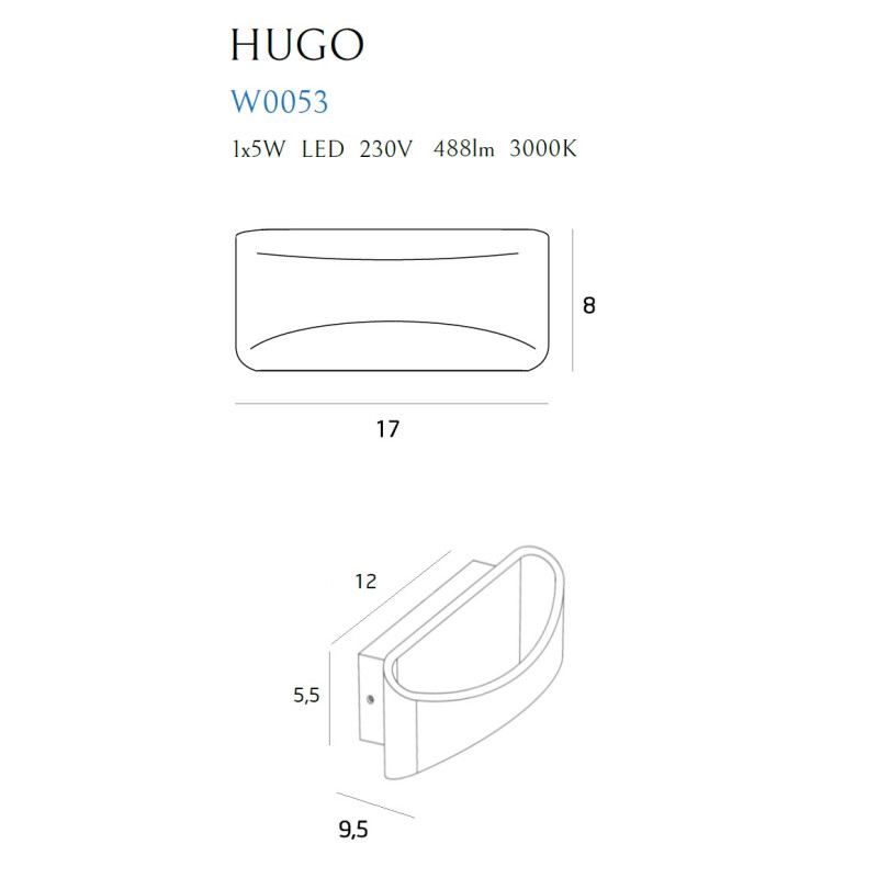 MAXLIGHT W0053 KINKIET HUGO ALU | LED ZINTEGROWANY | 5.0 W