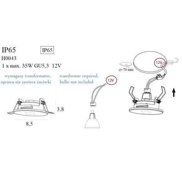 MAXLIGHT H0043 OPRAWA WPUSTOWA OKRĄGŁA IP65 CHROM | GU5,3 MAXLIGHT H0043 OPRAWA WPUSTOWA OKRĄGŁA IP65 CHROM | GU5,3