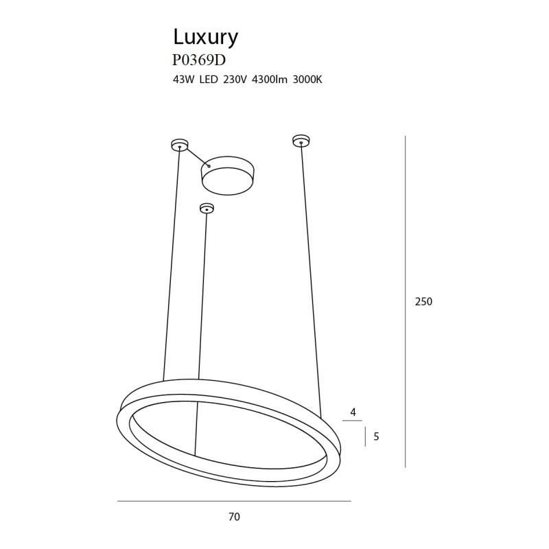 MAXLIGHT P0369D LAMPA WISZĄCA LUXURY 70 CM ZŁOTA ŚCIEMNIALNA