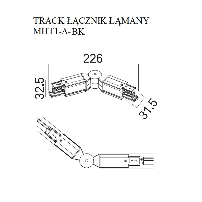 MaxLight | MAX MHT1-A-BK | łącznik | szyna | czarny