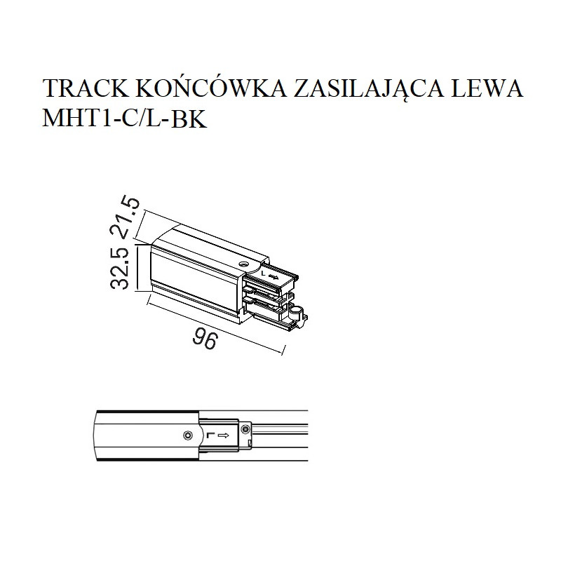 MAXLIGHT MHT1-C/L-BK TRACK KOŃCÓWKA ZASILAJĄCA lewa czarna