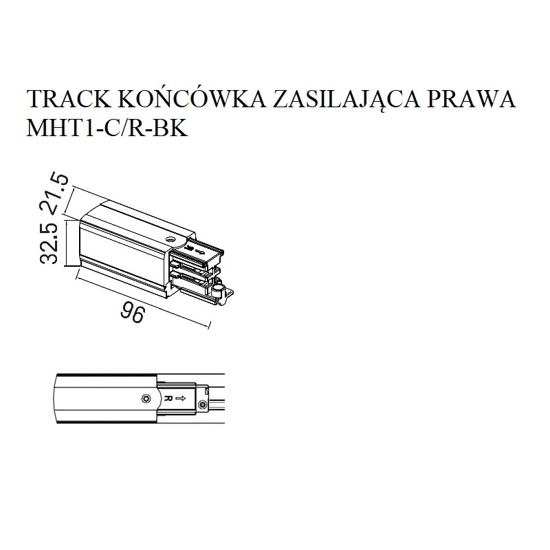 MAXLIGHT MHT1-C/R-BK TRACK KOŃCÓWKA ZASILAJĄCA prawa czarna