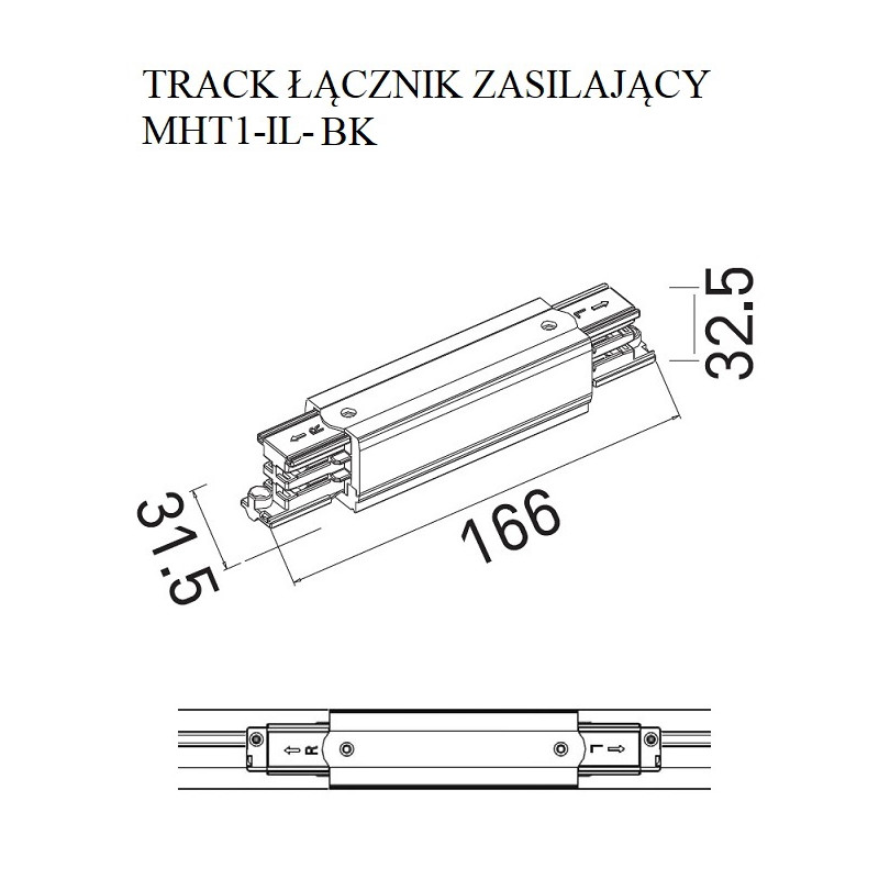 MAXLIGHT MHT1-IL-BK TRACK ŁĄCZNIK PROSTY ZASILAJĄCY CZARNY