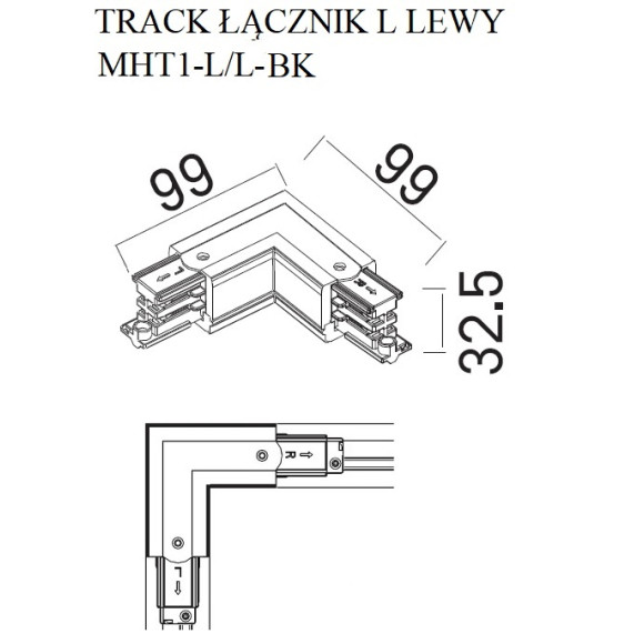 MaxLight | MAX MHT1-L/L-BK | łącznik | szyna | czarny