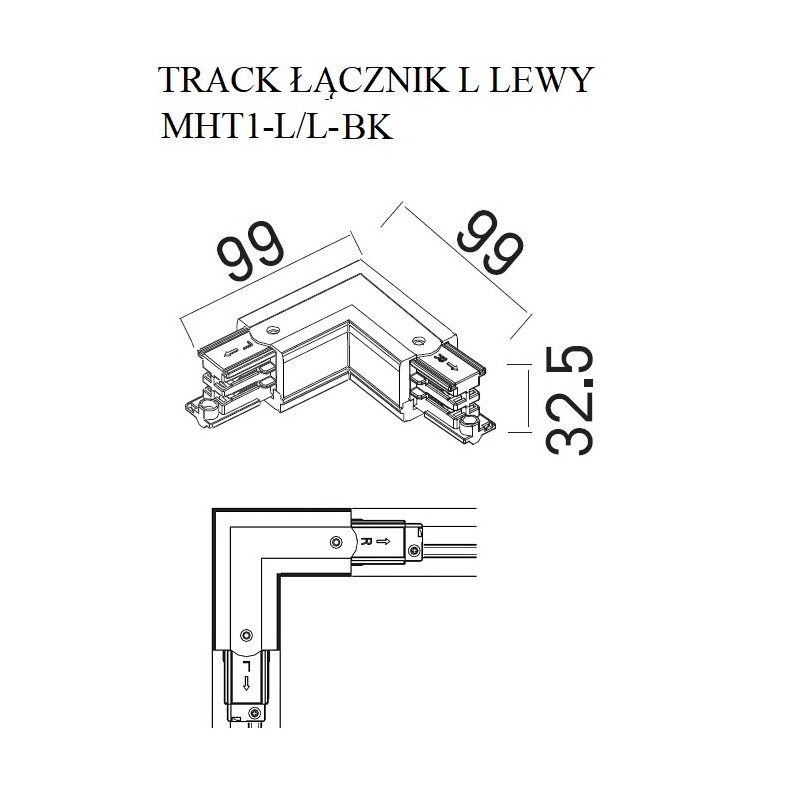 MaxLight | MAX MHT1-L/L-BK | łącznik | szyna | czarny