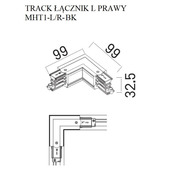 MaxLight | MAX MHT1-L/R-BK | łącznik | szyna | czarny