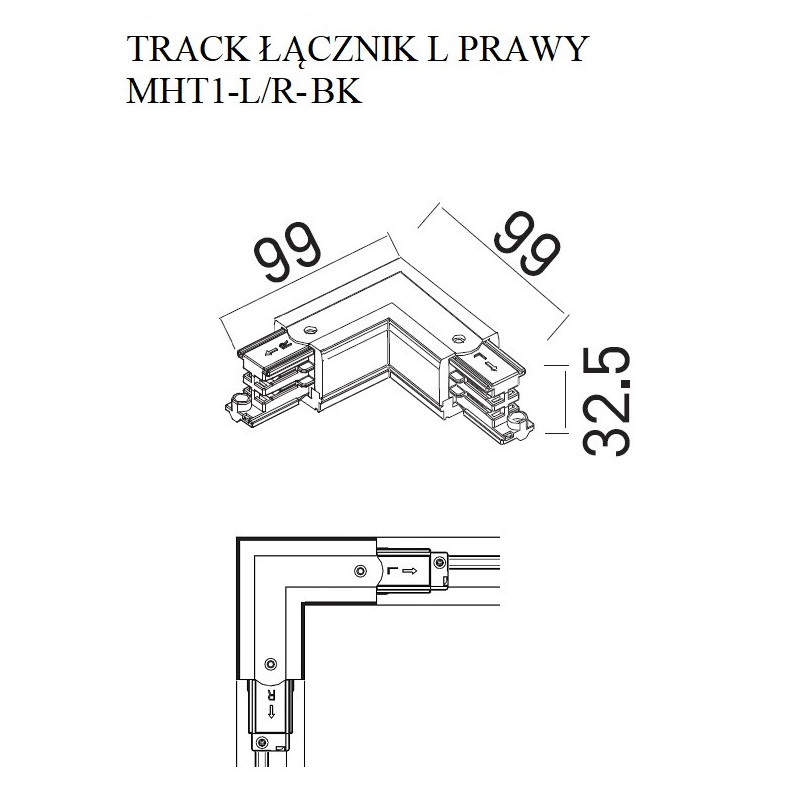 MaxLight | MAX MHT1-L/R-BK | łącznik | szyna | czarny