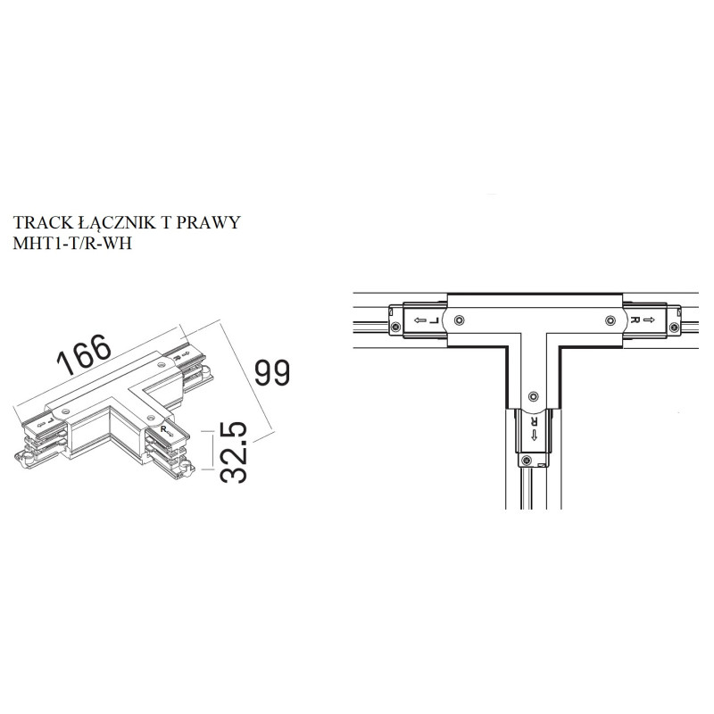 MAXLIGHT MHT1-T/R-WH TRACK ŁĄCZNIK T" prawy biały" | IP20