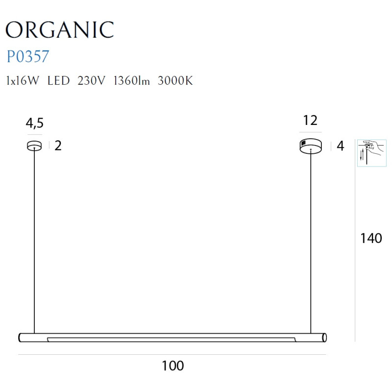 MAXLIGHT P0357 LAMPA WISZĄCA ORGANIC HORIZON 100CM BIAŁA
