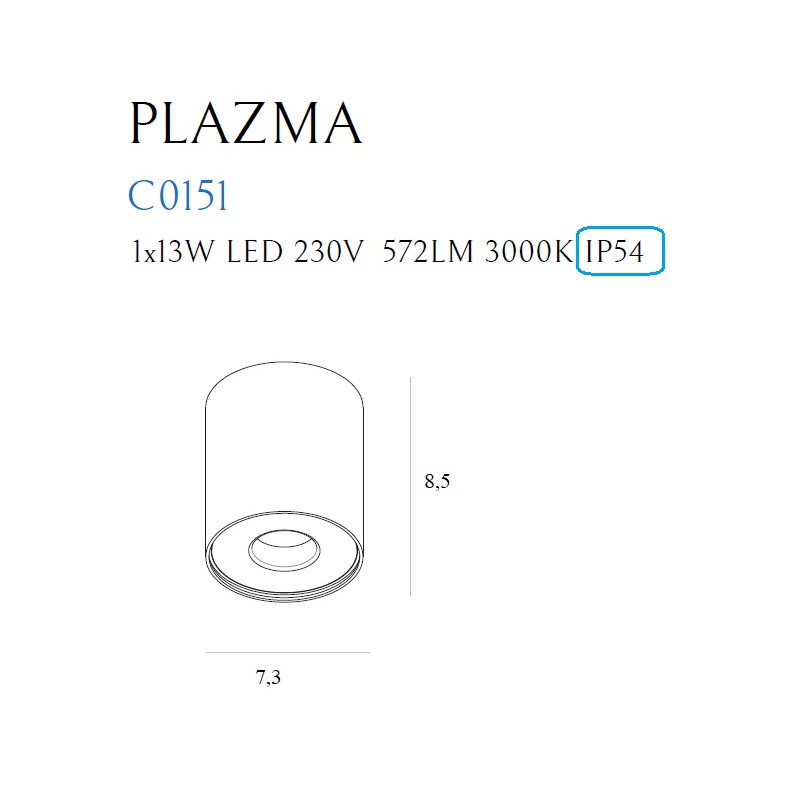 MAXLIGHT C0151 PLAZMA PLAFON CZARNY IP54 | LED ZINTEGROWANY