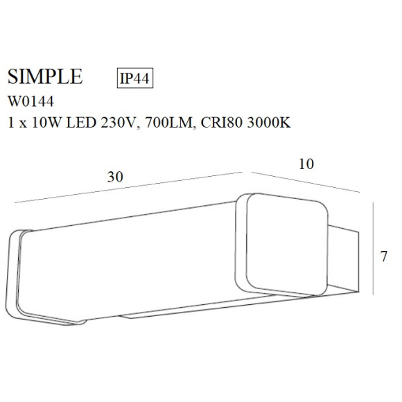 MAXLIGHT W0144  KINKIET SIMPLE IP44, 10W | LED ZINTEGROWANY MAXLIGHT W0144  KINKIET SIMPLE IP44, 10W | LED ZINTEGROWANY
