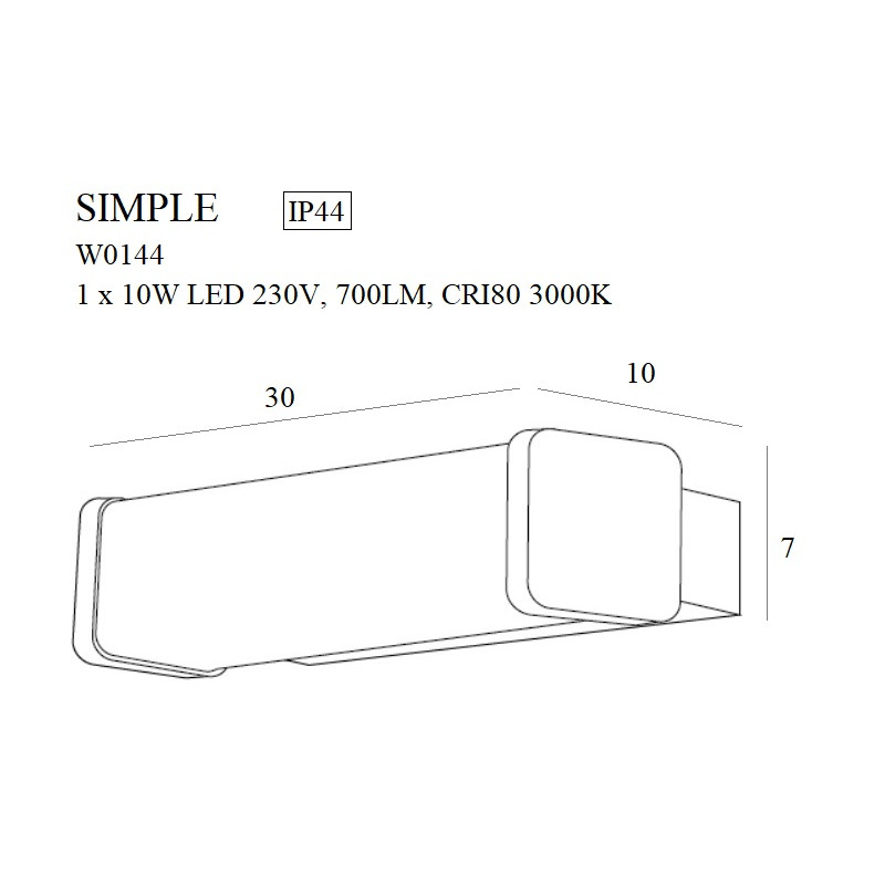 MAXLIGHT W0144  KINKIET SIMPLE IP44, 10W | LED ZINTEGROWANY MAXLIGHT W0144  KINKIET SIMPLE IP44, 10W | LED ZINTEGROWANY
