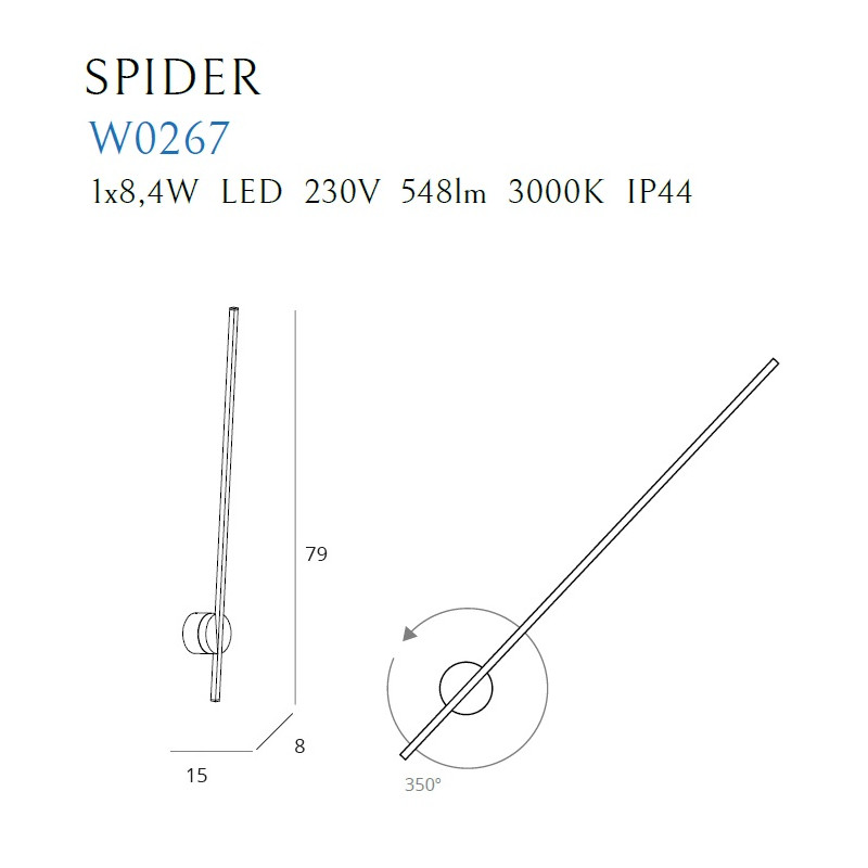 MAXLIGHT W0267 SPIDER BLACK | Kinkiet | IP44 | Czarny