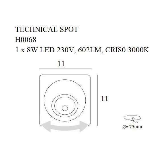 MAXLIGHT H0068 TECHNICAL | Oprawa wpustowa | 8 W | IP20