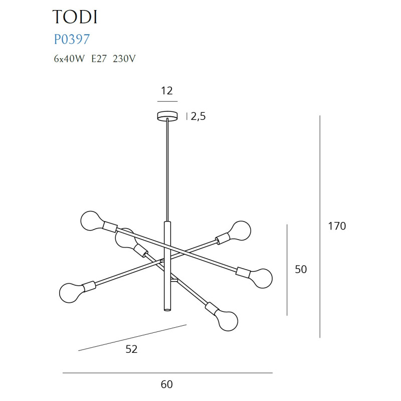 MAXLIGHT P0397 TODI VI | Lampa wisząca | IP20 | Czarny+złoty