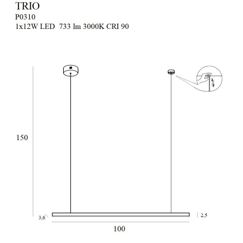 MAXLIGHT P0310 TRIO 1 | Lampa wisząca | 36 W | IP20 | czarny