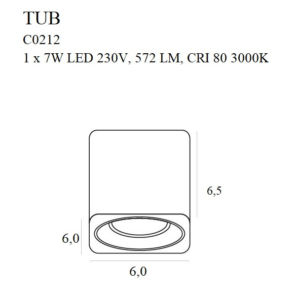 MAXLIGHT C0212 TUB KWADRAT C | Lampa sufitowa | 7 W | IP20